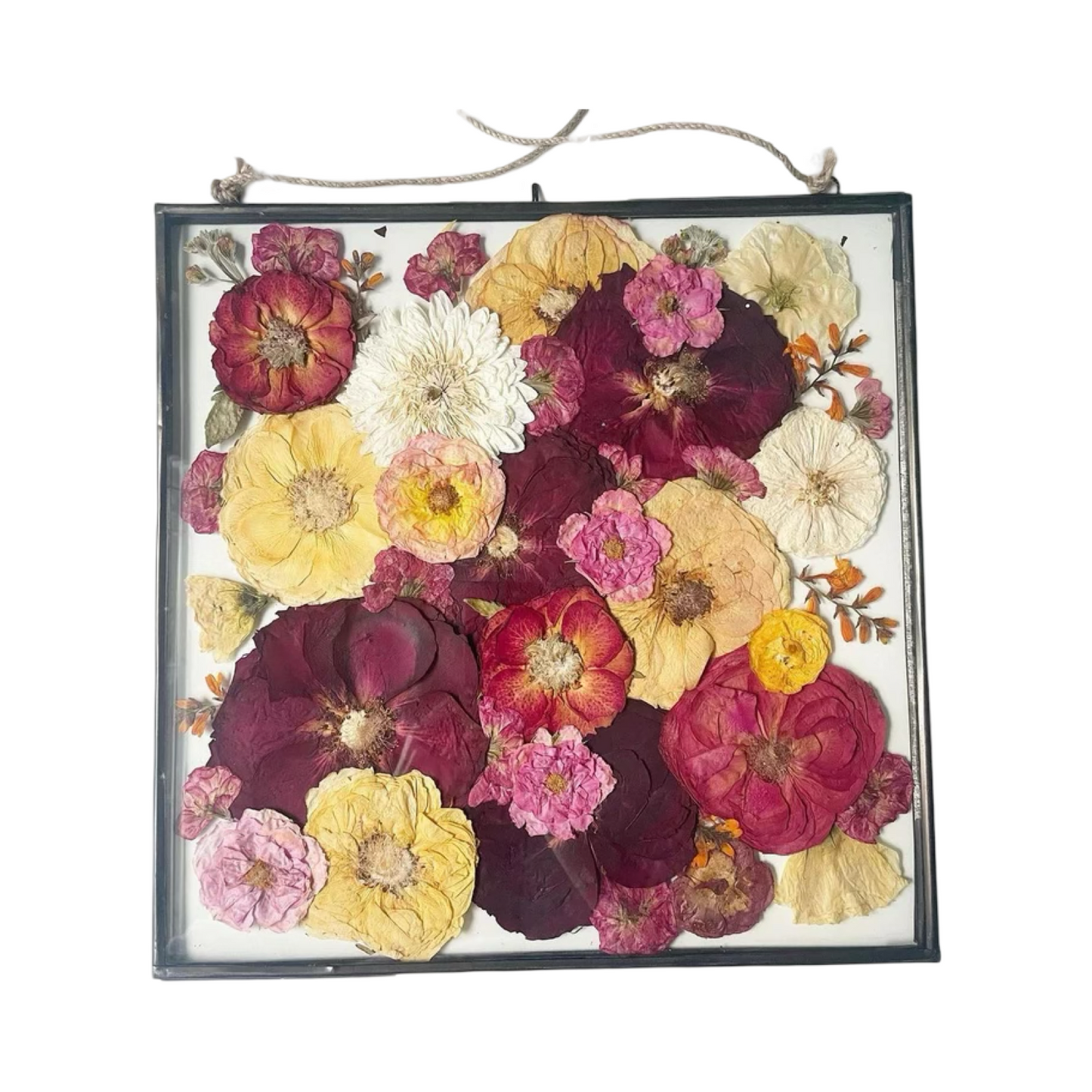 Custom Pressed Flowers in Floating Glass (Gunmetal)